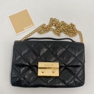Michael Kors Black Quilted Crossbody Purse with Gold Chain Strap